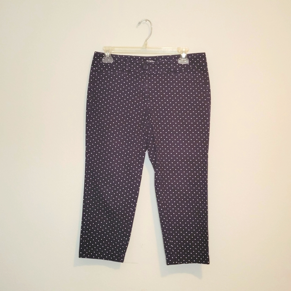 LOFT Blue and White polka dot Cropped Flat Front Pants 2P
